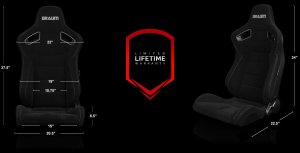 Braum Elite Black Jacqaurd Sport Reclining Seats -Grey Stitches - Pair