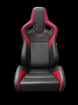 Braum Elite V2 Black and Red Leatherette Sport Reclining Seats - Pair