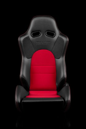 Braum Advan Black Leatherette Red Insert Fabric Carbon Fiber Mixed Sport Reclining Seats - Red Stitches - Pair