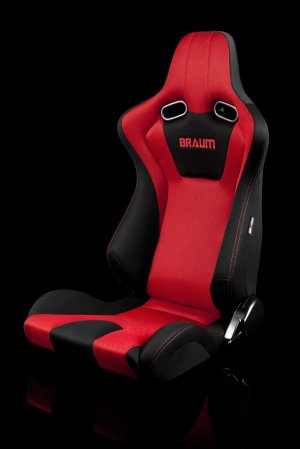 Braum VENOM Black-Red Fabric Mesh Mixed Sport Reclining Seats - Red Stitches - Pair