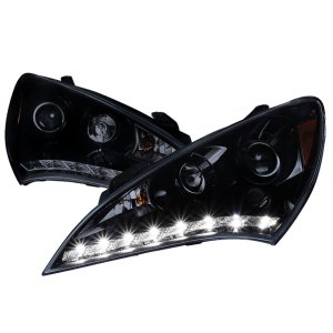 Spec-D Genesis Coupe Glossy Black Housing & Smoked Lens SMD LED Strip Headlights 2010 – 2012
